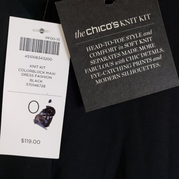 NWT Chico's $119 Knit Kit COLORBLOCK Maxi Dress Size S Women's Black Cap Sleeves - Picture 8 of 11